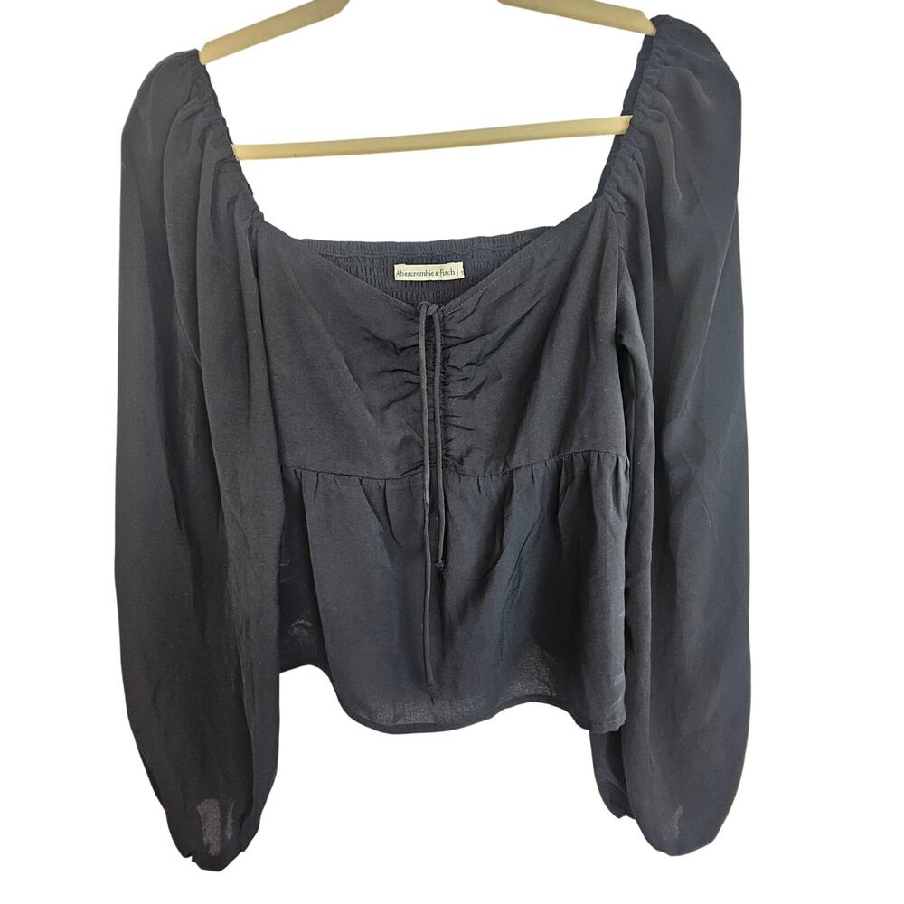 Abercrombie & Fitch Womens Cropped Peasant Babydoll Top M Smocked Whimsygoth